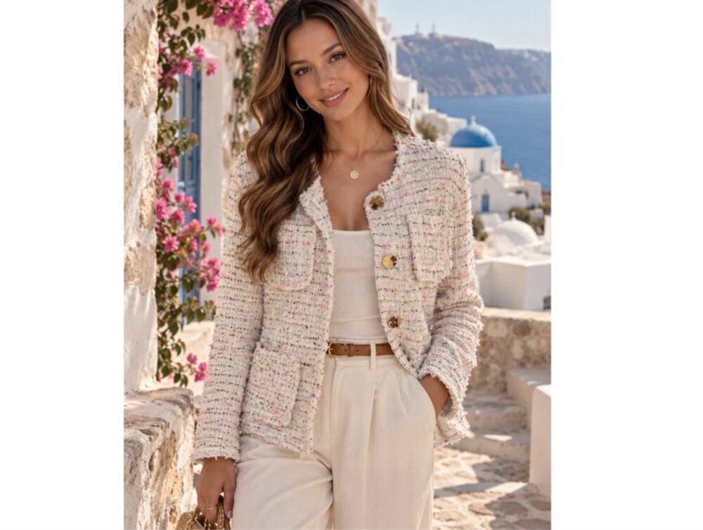 Vici White Colorful Tweed Button Up Blazer Women's Size Small